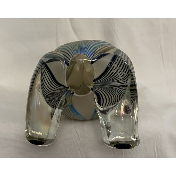 1996 Stuart Abelman Iridescent Pulled Feather Art Glass Frosted Body Teddy Bear - Picture 14 of 16